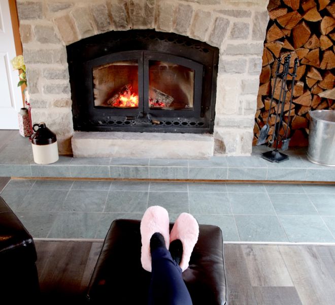 The Wood Burning Fireplace at The Blue Bruce - Weddings | Bed & Breakfast | Events Near St. Jacobs Ontario